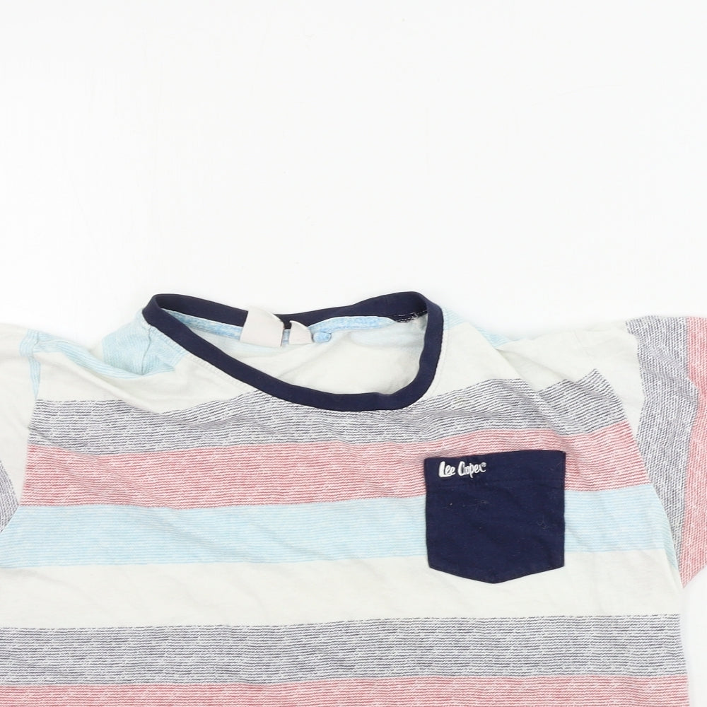 Close-up detail of Lee Cooper girls’ white striped basic t-shirt, size 13, years