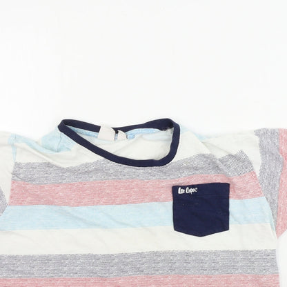 Close-up detail of Lee Cooper girls’ white striped basic t-shirt, size 13, years
