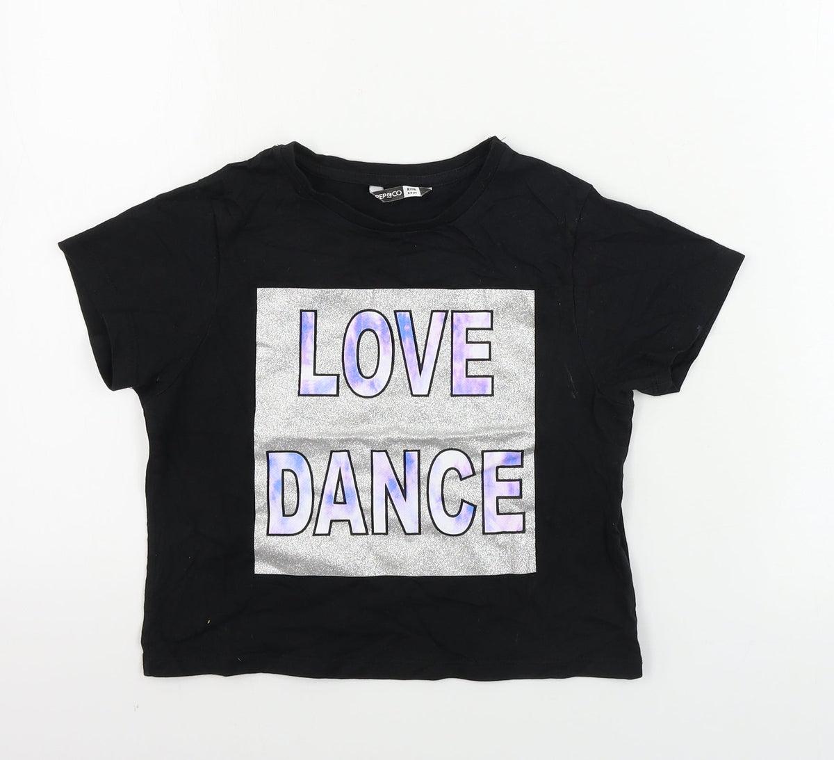 Additional front view of Pep&Co girls’ black basic t-shirt, size 8-9, years