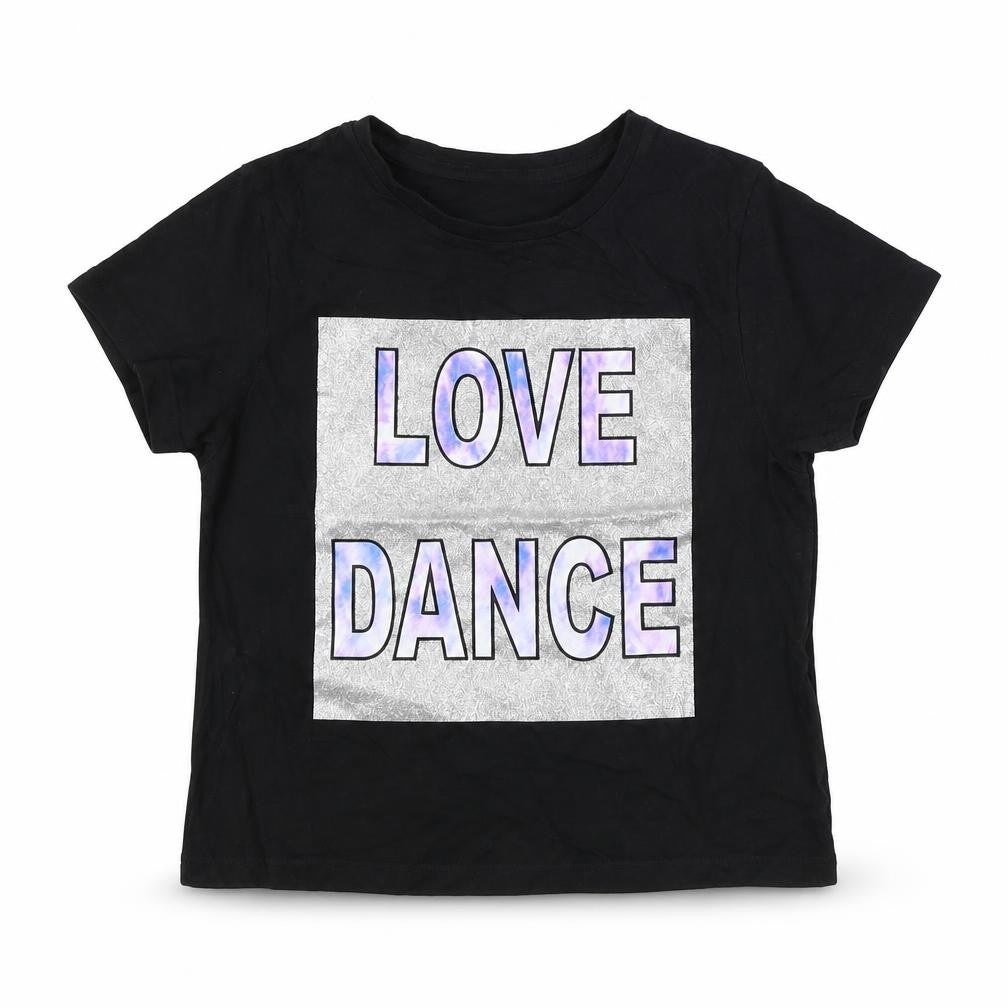 Front view of Pep&Co girls’ black basic t-shirt, size 8-9, years