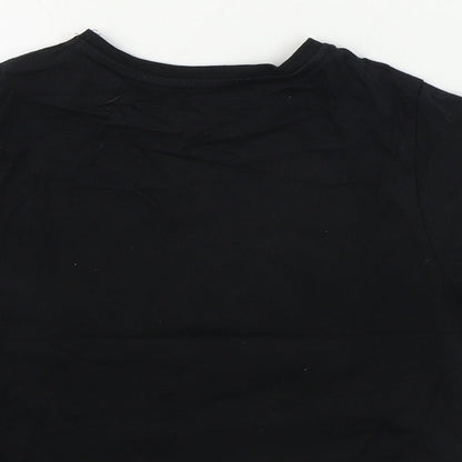 Brand and care label for Pep&Co girls’ black basic t-shirt, size 8-9, years