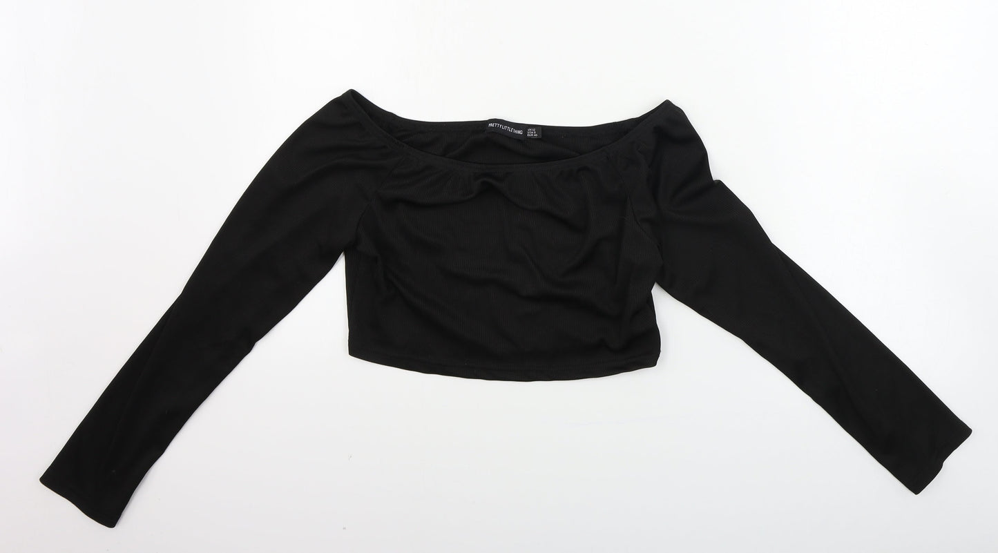 Womens UK Size 12 PRETTYLITTLETHING Black Cropped T-Shirt