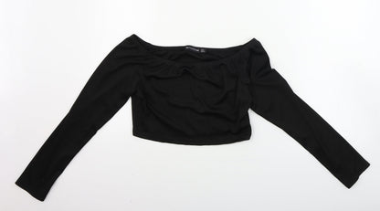 Womens UK Size 12 PRETTYLITTLETHING Black Cropped T-Shirt