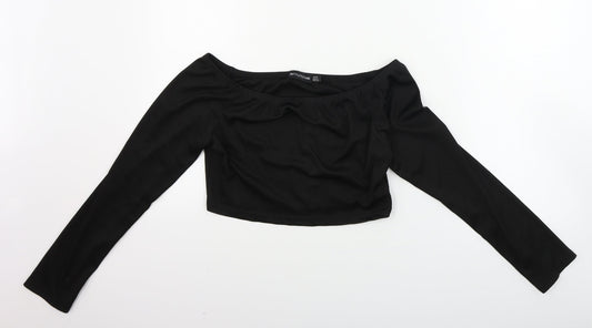 Womens UK Size 12 PRETTYLITTLETHING Black Cropped T-Shirt