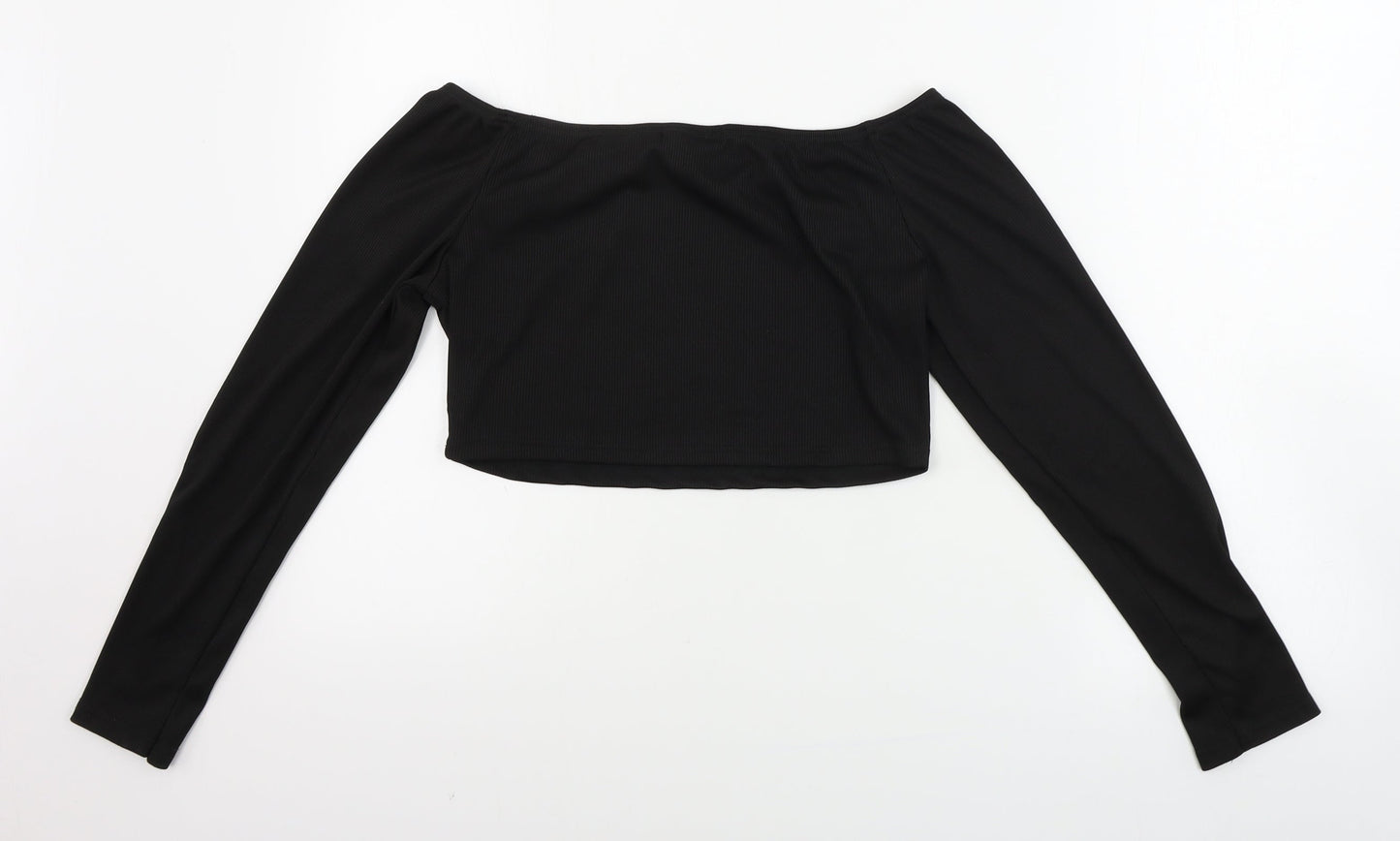Womens UK Size 12 PRETTYLITTLETHING Black Cropped T-Shirt