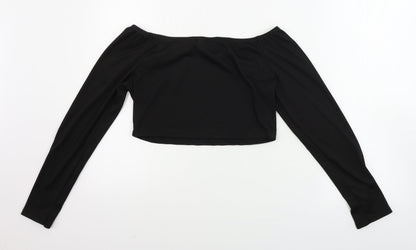 Womens UK Size 12 PRETTYLITTLETHING Black Cropped T-Shirt