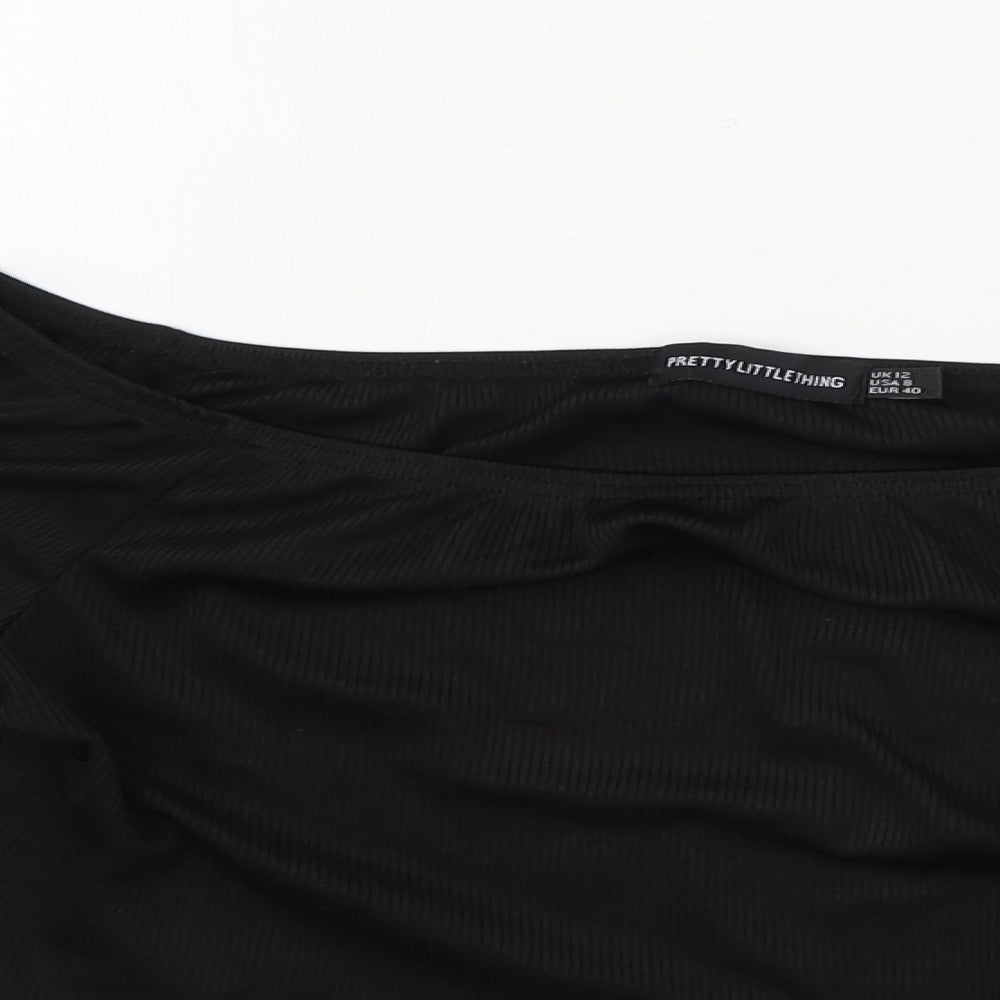 Womens UK Size 12 PRETTYLITTLETHING Black Cropped T-Shirt