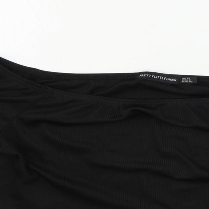 Womens UK Size 12 PRETTYLITTLETHING Black Cropped T-Shirt