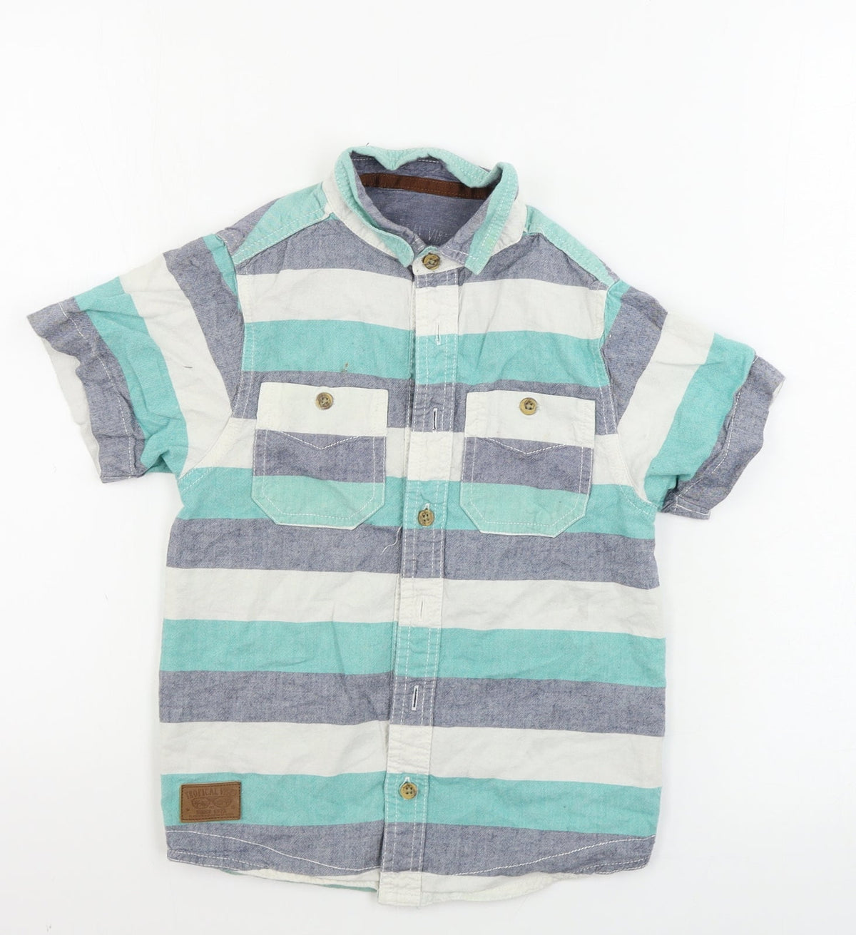 Additional front view of Rebel boys’ green striped basic button-up, size 7-8, years