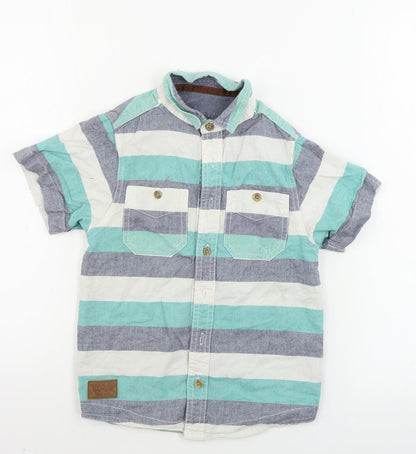 Additional front view of Rebel boys’ green striped basic button-up, size 7-8, years