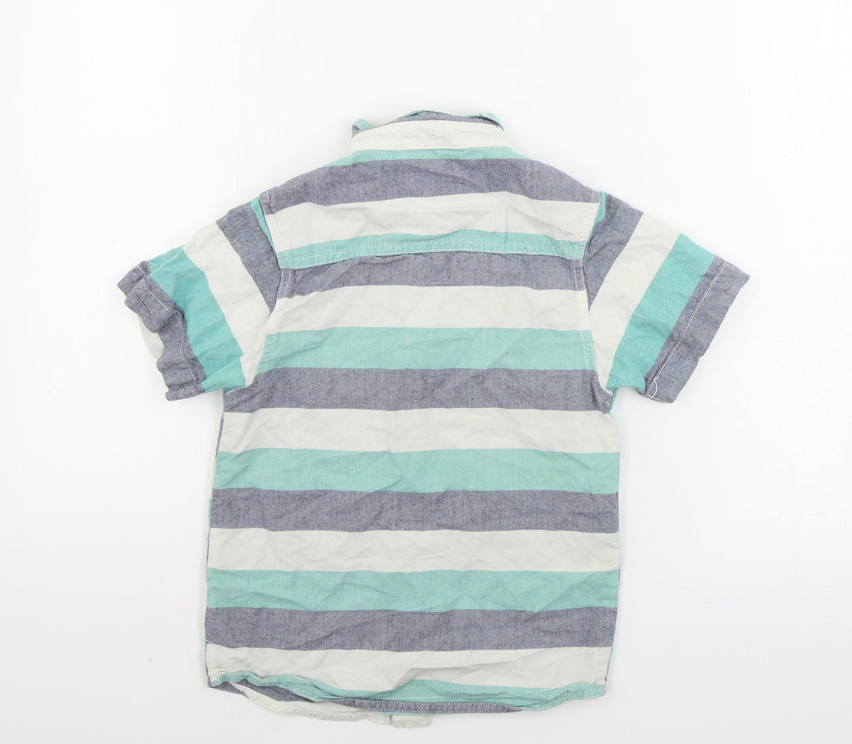 Back view of Rebel boys’ green striped basic button-up, size 7-8, years
