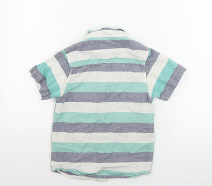 Back view of Rebel boys’ green striped basic button-up, size 7-8, years
