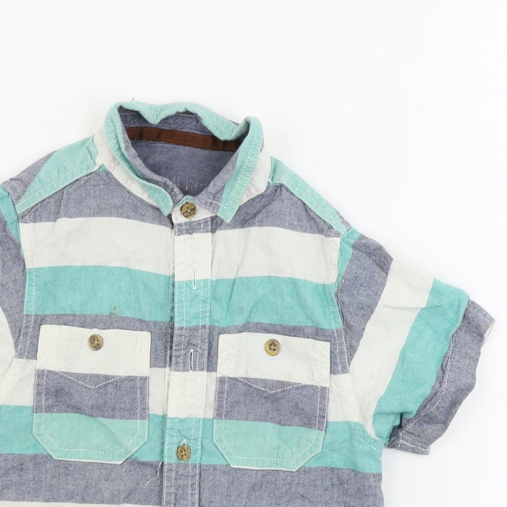 Close-up detail of Rebel boys’ green striped basic button-up, size 7-8, years