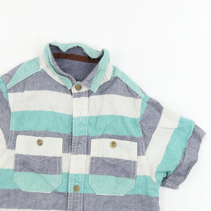 Close-up detail of Rebel boys’ green striped basic button-up, size 7-8, years