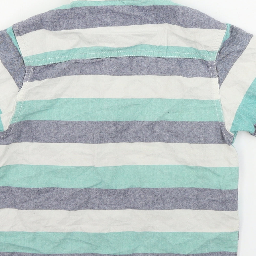Brand and care label for Rebel boys’ green striped basic button-up, size 7-8, years