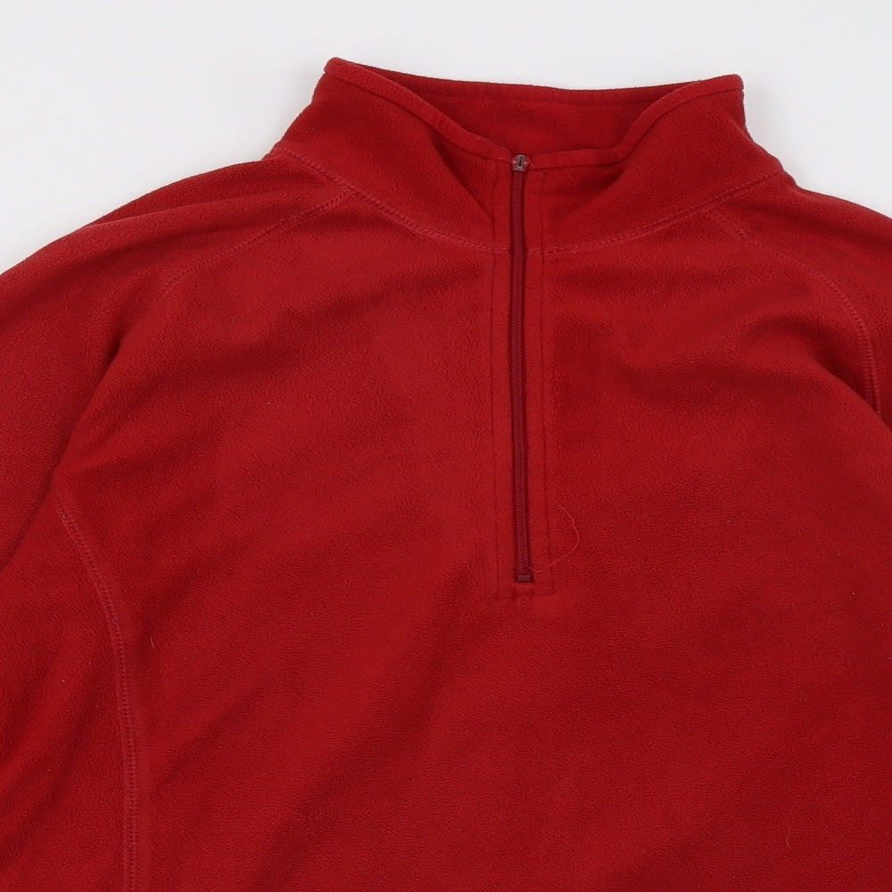 Close-up detail of Mountain Life women’s red pullover sweatshirt, size UK 12