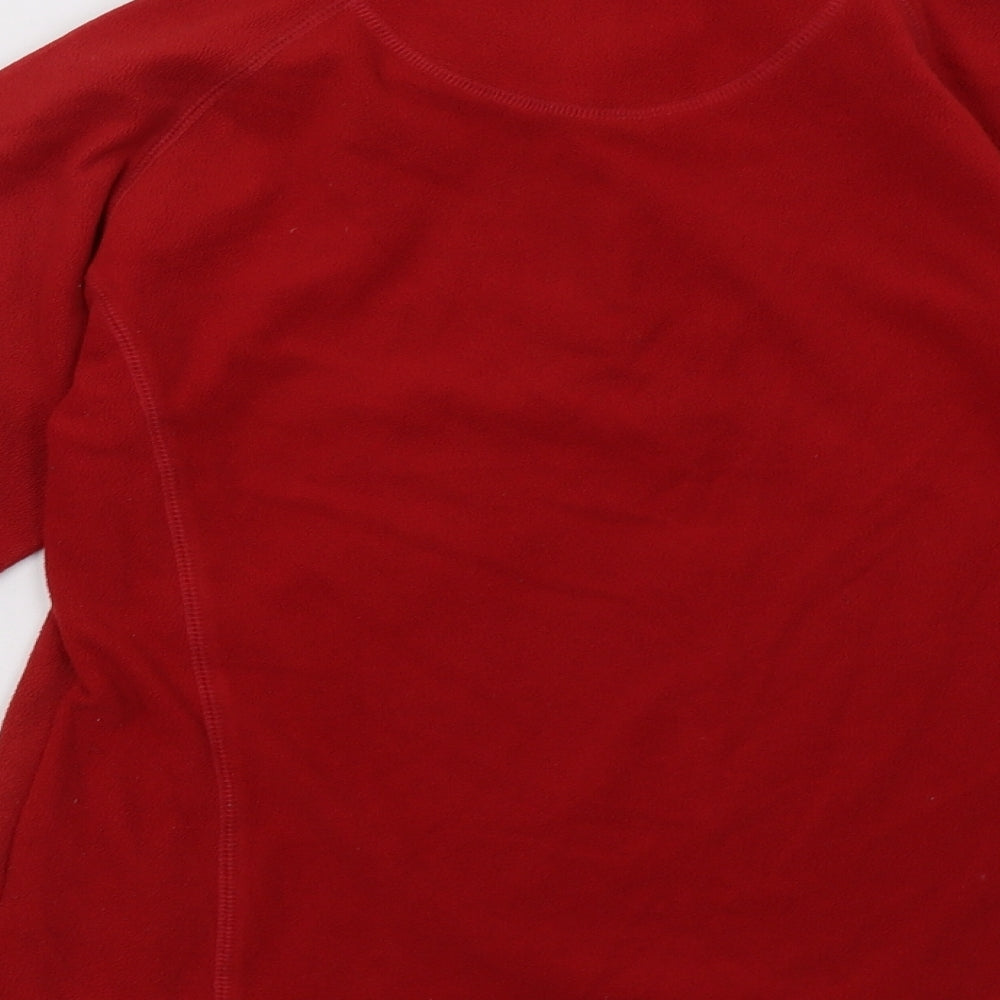 Brand and care label for Mountain Life women’s red pullover sweatshirt, size UK 12