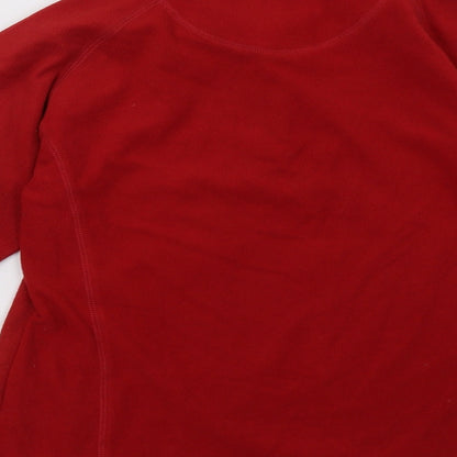 Brand and care label for Mountain Life women’s red pullover sweatshirt, size UK 12