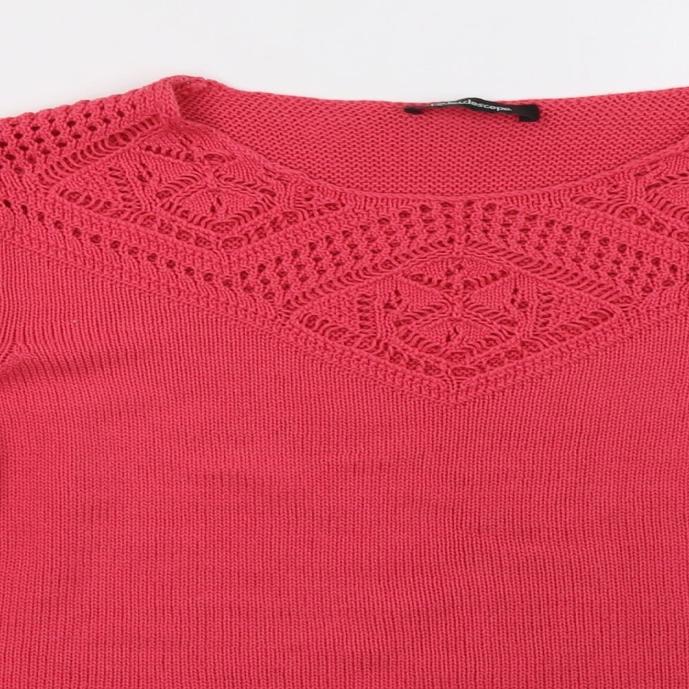 Close-up detail of Kaleidoscope women’s pink pullover sweatshirt, size UK 14