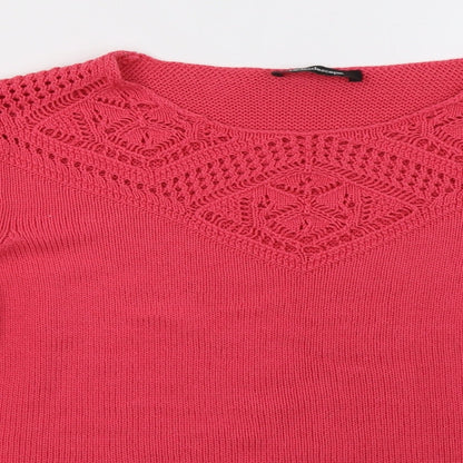 Close-up detail of Kaleidoscope women’s pink pullover sweatshirt, size UK 14
