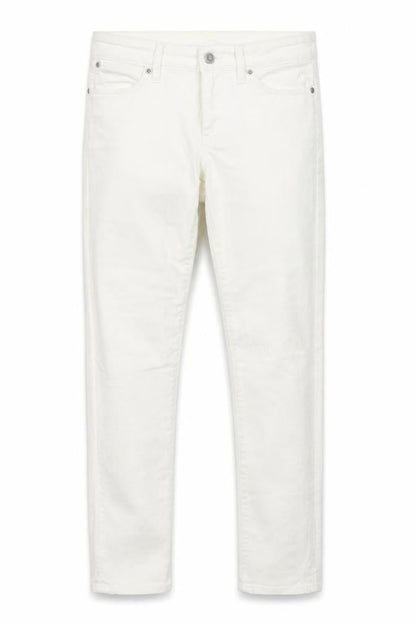 Front view of 1969 women’s white denim straight jeans, size UK 6, 27-inch leg