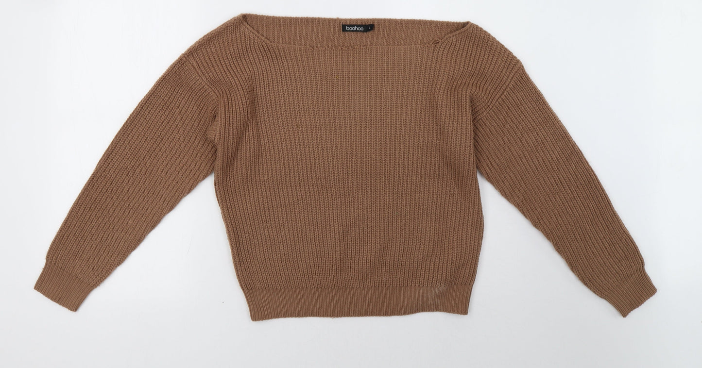Boohoo Womens Brown   Pullover Sweatshirt Size L