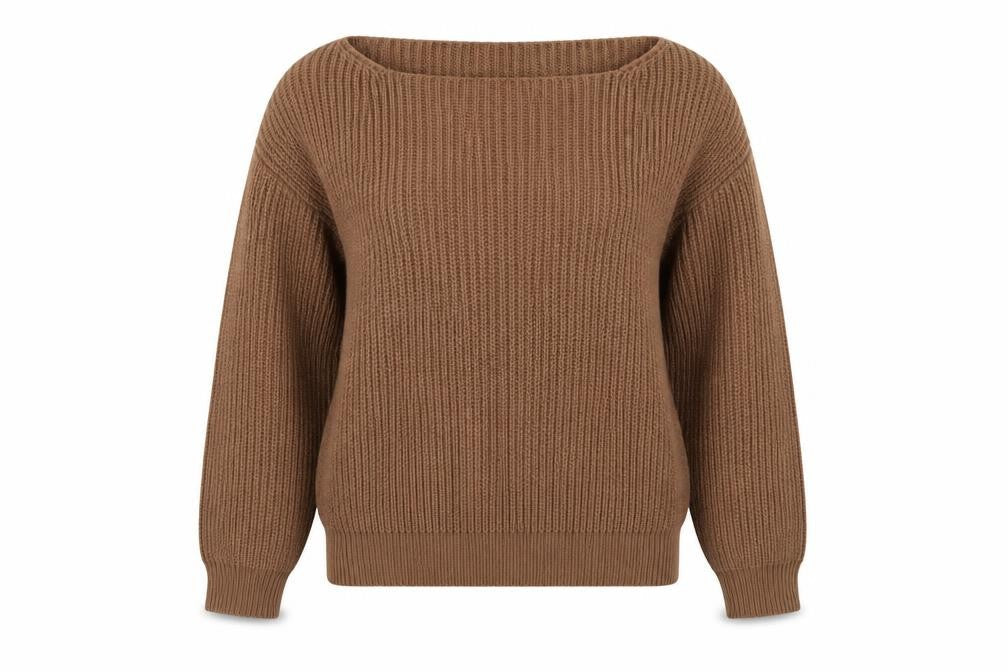 Front view of Boohoo women’s brown pullover sweatshirt, size L