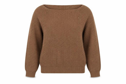 Front view of Boohoo women’s brown pullover sweatshirt, size L