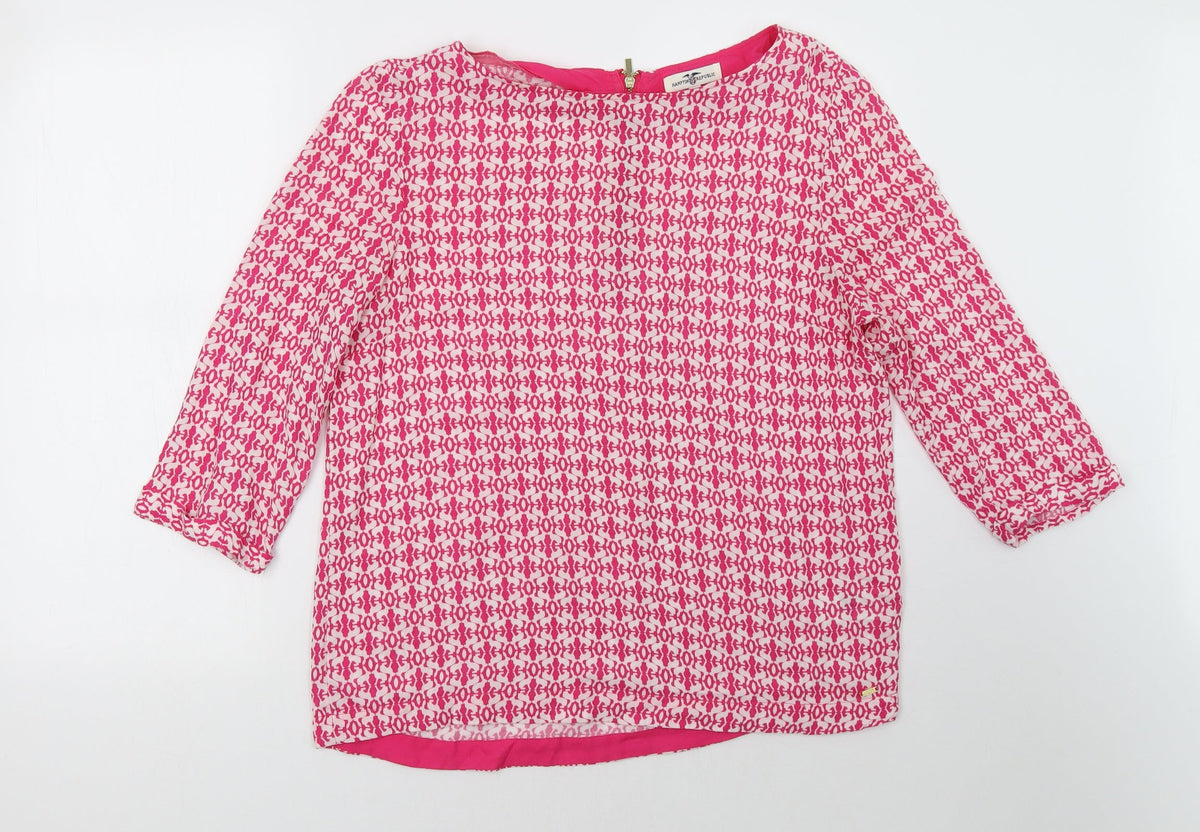 Additional front view of hampton republic women’s pink geometric basic blouse, size S