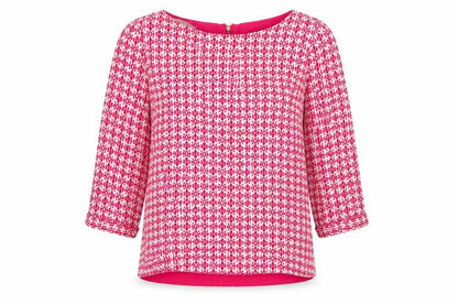 Front view of hampton republic women’s pink geometric basic blouse, size S