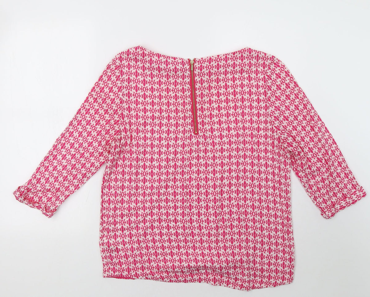 Back view of hampton republic women’s pink geometric basic blouse, size S