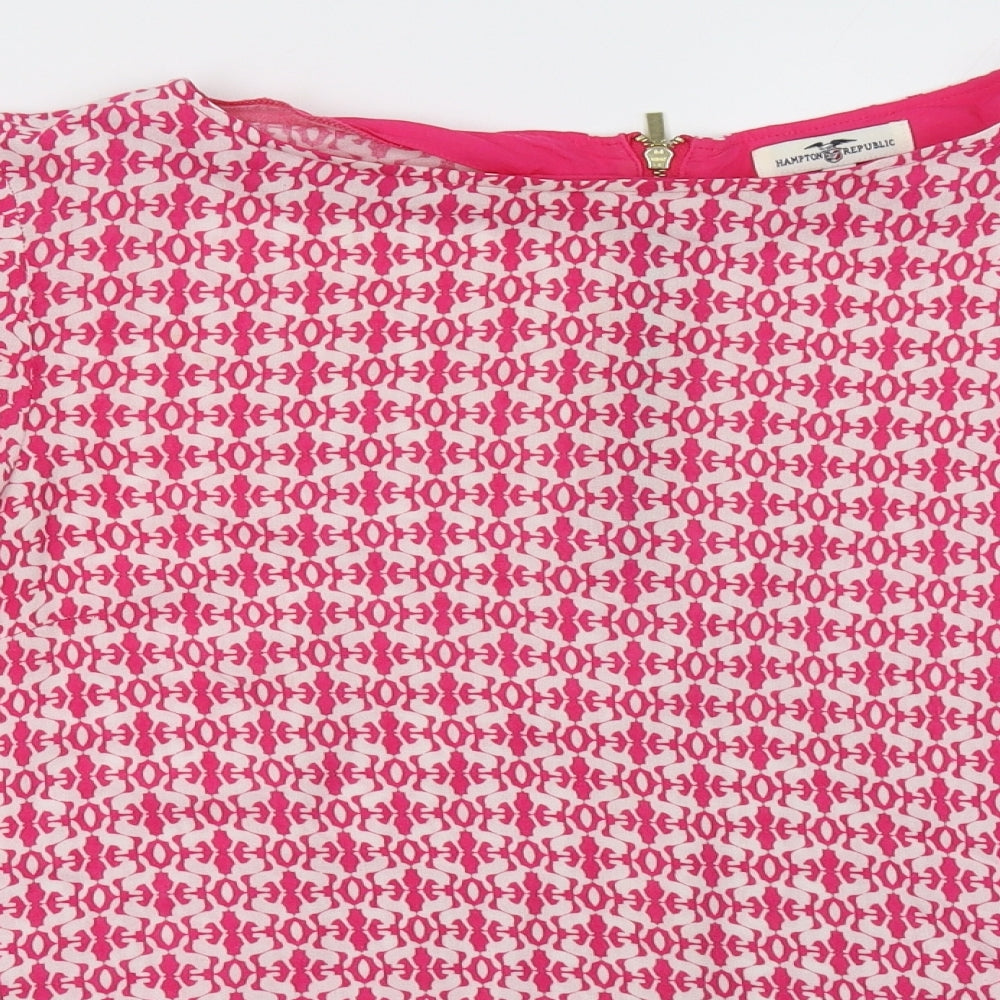 Close-up detail of hampton republic women’s pink geometric basic blouse, size S