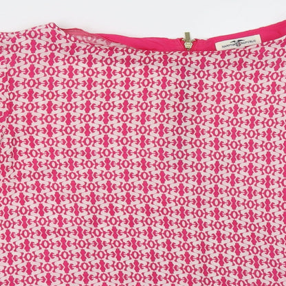 Close-up detail of hampton republic women’s pink geometric basic blouse, size S
