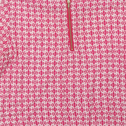 Brand and care label for hampton republic women’s pink geometric basic blouse, size S