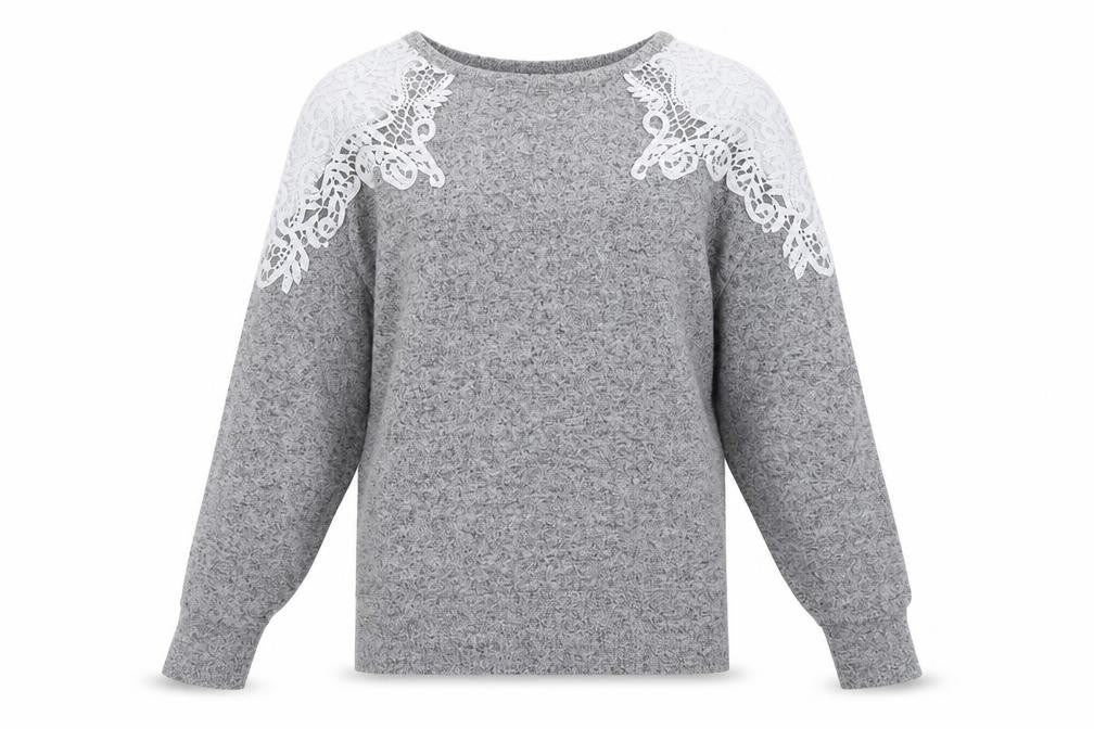 Front view of Dorothy Perkins women’s grey pullover sweatshirt, size UK 10