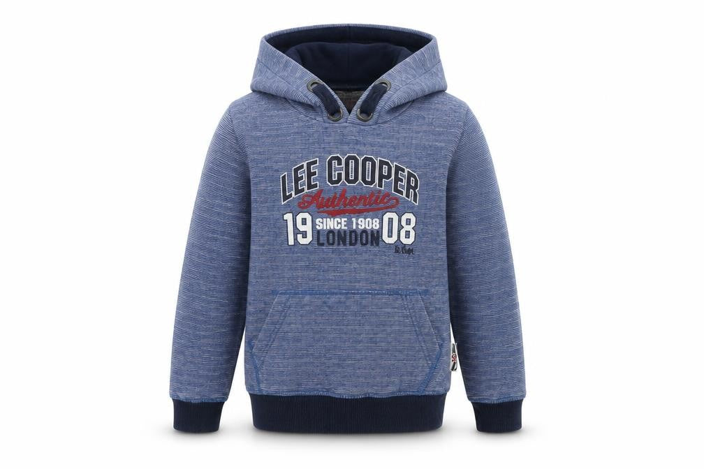 Front view of Lee Cooper boys’ blue pullover hoodie, size 7-8, years