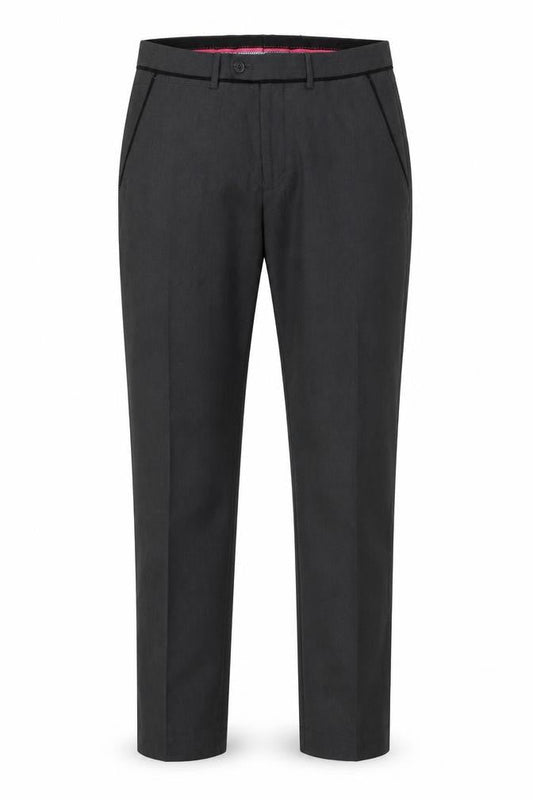 Front view of Butler & Webb men’s grey trousers, size 32, 33-inch leg