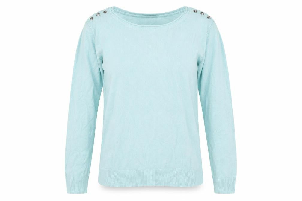 Front view of Primark women’s blue pullover sweatshirt, size UK 12