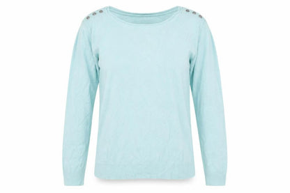 Front view of Primark women’s blue pullover sweatshirt, size UK 12