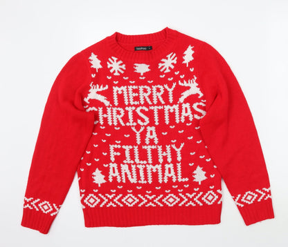 Boohoo Womens Red   Pullover Jumper Size M
