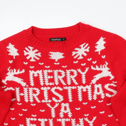 Boohoo Womens Red   Pullover Jumper Size M