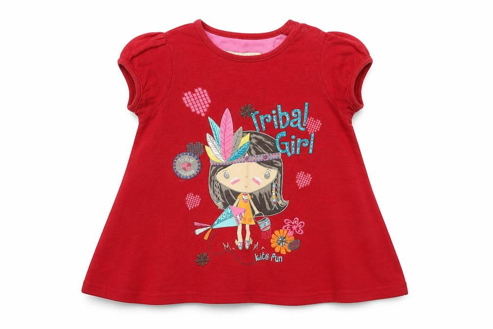 Front view of Marks & Spencer girls’ red basic t-shirt, size 12, months