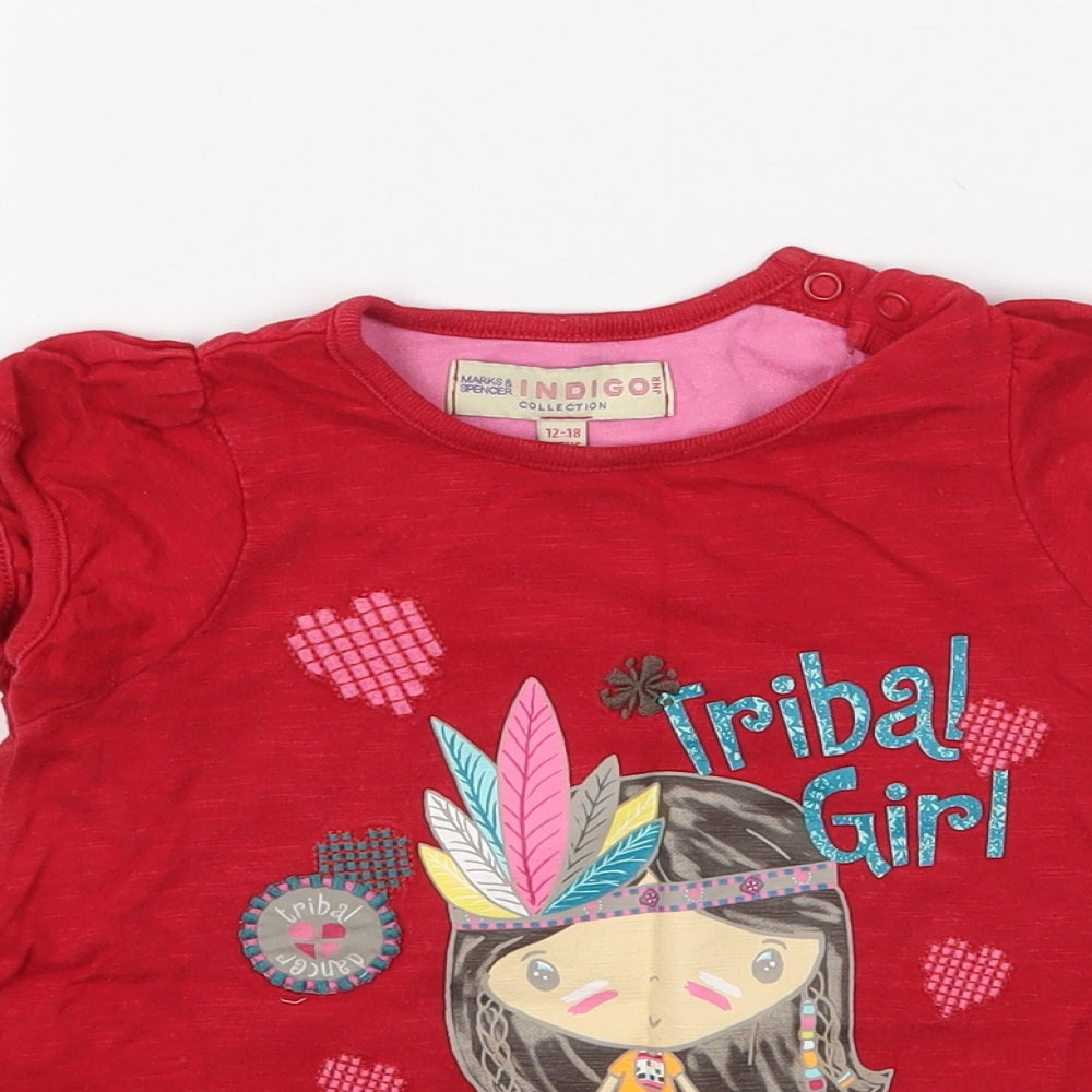 Marks and Spencer Girls Red   Basic T-Shirt Size 12 Months