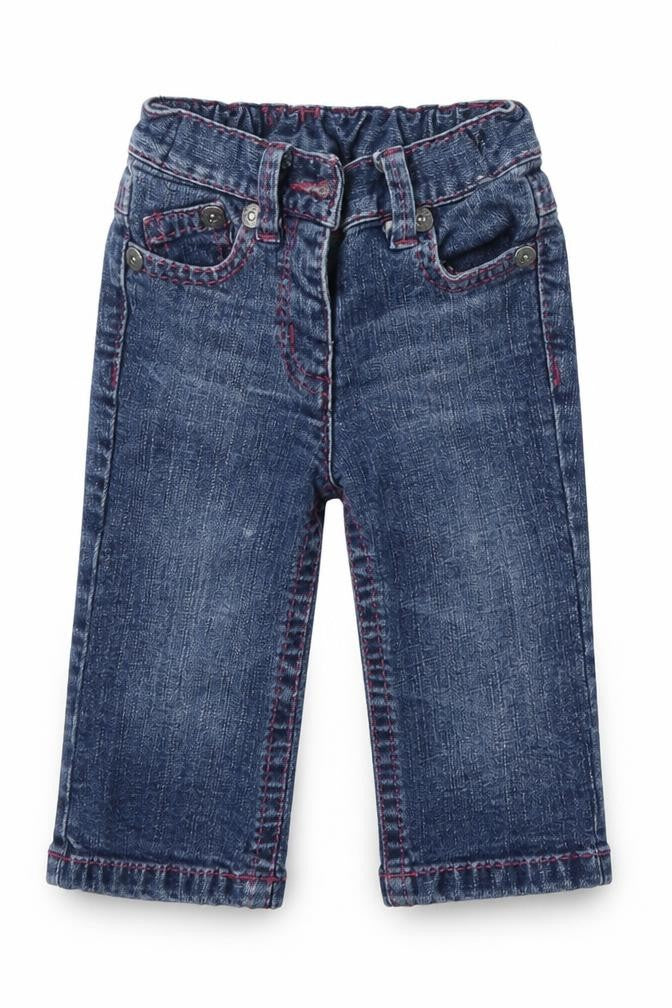 Front view of Next girls’ blue capri jeans, size 6-9, months