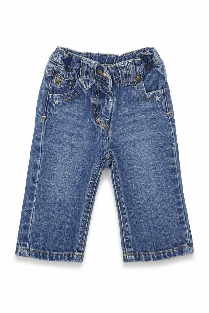 Front view of Next girls’ blue capri jeans, size 6-9, months