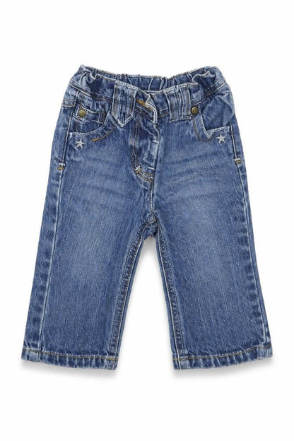 Front view of Next girls’ blue capri jeans, size 6-9, months