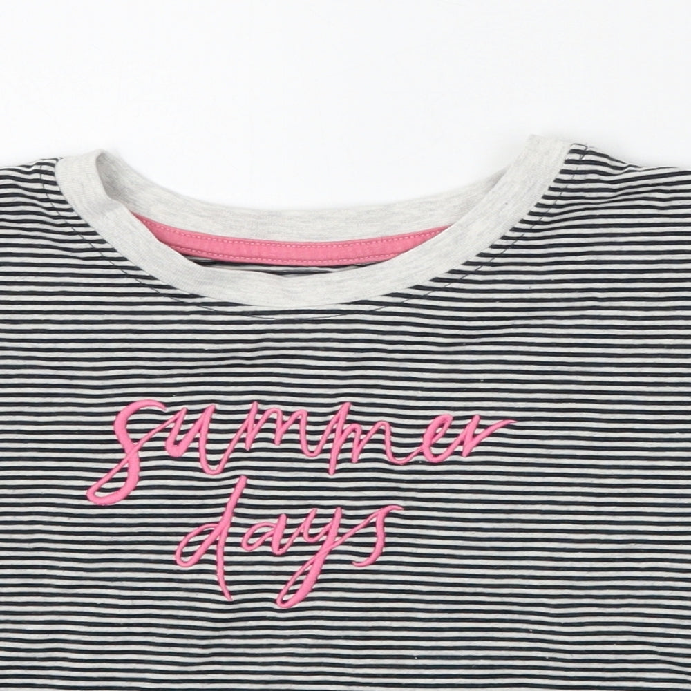 Close-up detail of Tu girls’ black striped basic t-shirt, size 6, years