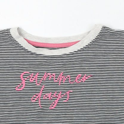 Close-up detail of Tu girls’ black striped basic t-shirt, size 6, years