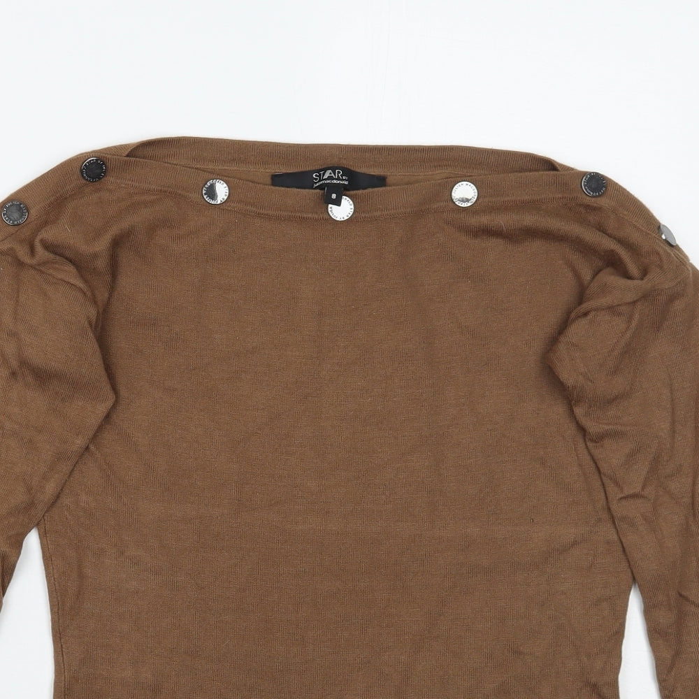 Womens UK Size 8 Star Brown Pullover Jumper