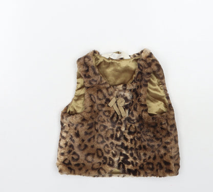 H&M Girls Brown Animal Print  Gilet Coat Size 2-3 Years
